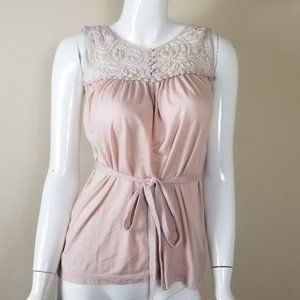Anthropologie Beaded Embroidery Blush Top